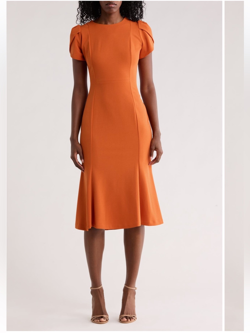 Calvin Klein Orange Short-Sleeve Midi Dress tulip sleeve 🍊